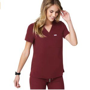 Figs Burgundy Catarina One-Pocket Scrub Top - Small